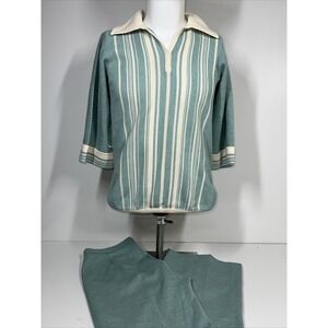 Rare Vintage 90s Dalton Lightweight Blue Shirt and Pant Set Womens SZ M 32x32